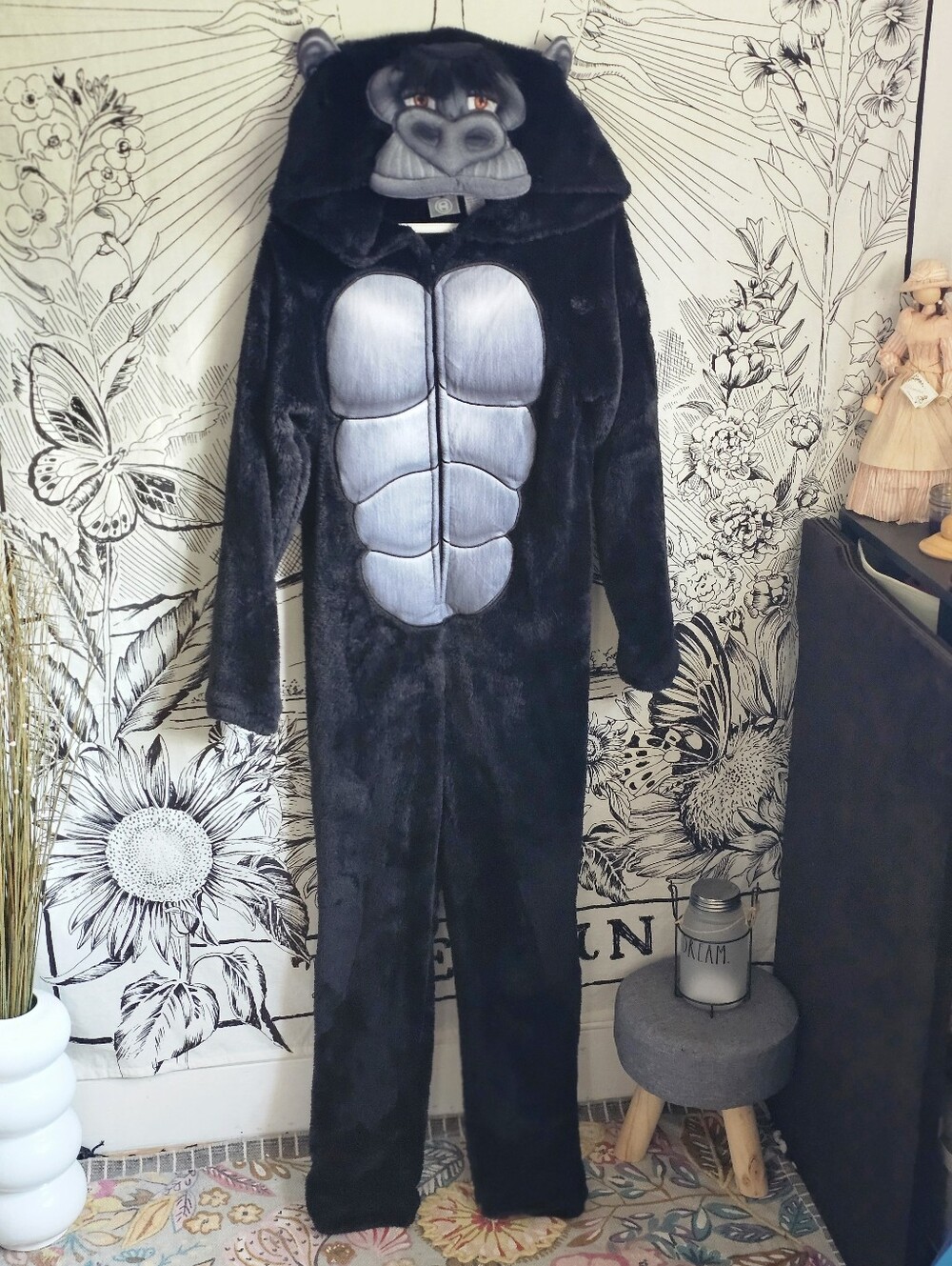 Briefly Stated Gorilla Suit One Piece Costume Zipper Soft Like Pajamas - Small